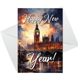 RED OCEAN Happy New Year Celebration Card For Friends and Family, New Year Greetings Card With White Envelope, New Years Eve Card For Neighbours Colleague Friends