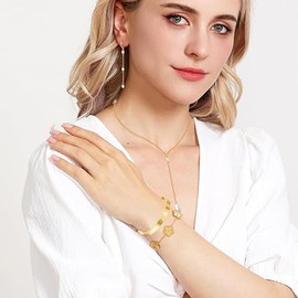 CHAOTEMAI Clover bracelet, clover jewellery, clover bracelet, 18k gold-plated four-leaf clover bracelet, lucky bracelet for wedding, birthday, everyday life, gift for women, Stainless Steel, Titanium