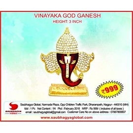 Saubhagya Global Vinayaka Hindu Religious God Ganesh Gold Plated Idol/Murti/Statue Decorative Showpiece Gift Item for Car Dashboard/Puja/Mandir Pooja/Temple/Home Decor/Office Showpiece