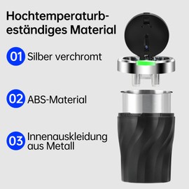 Daakro Car Ashtray, 2 Pieces Portable Vehicle Car Ashtray with LED, Removable Car Ashtray with Large Capacity, Car Ashtray with Lid for Cars, Vans etc