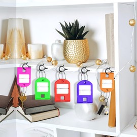 24 Pack Key Tags with Labels, Key Tags with Split Ring, Plastic Key Fobs Labels, Multipurpose ID Keyring Tags for Luggage, Pets, Memory Stick Tags, Office (8 Colors)