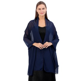 Cckuu Women Chiffon Scarves Elegant Big Size Lightweight Fashion Scarves Shawl Wraps for Spring Autumn Wedding Party(Navy Blue)