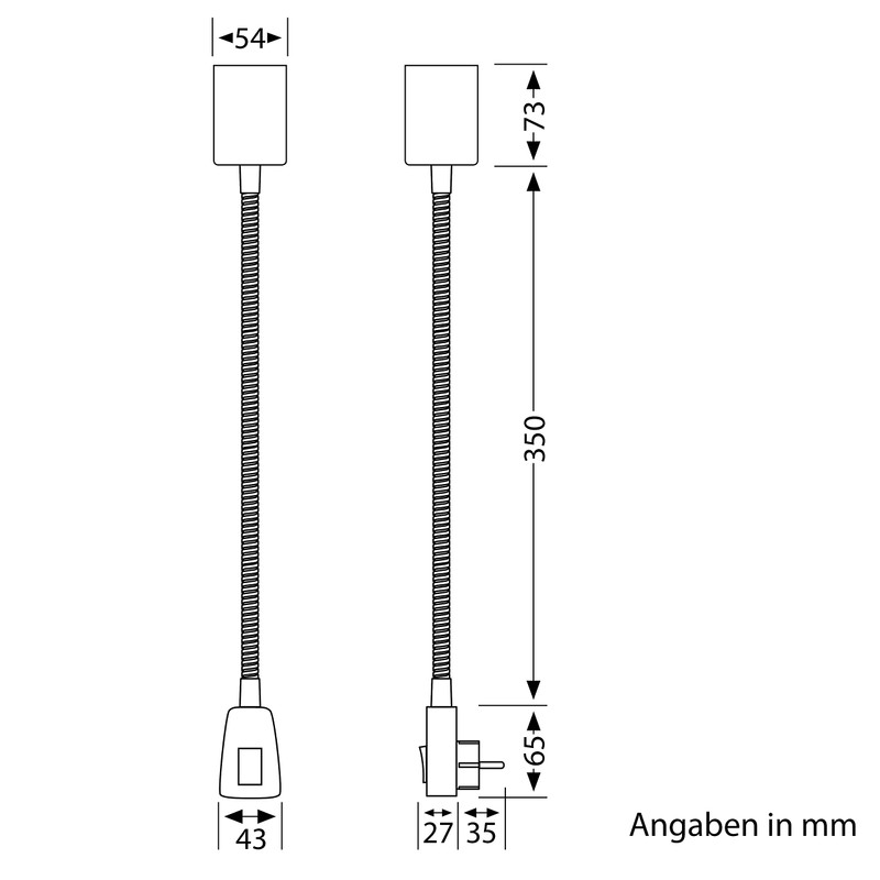 ledscom.de WAIKA GU10 Socket Lamp Gooseneck Switch Black Includes GU10