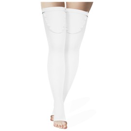 Truform Anti Embolism Stockings, Thigh High Post Surgery Recovery Hospital Style, 18 mmHg Compression for Men and Women, Full Length Ted Hose, Open Toe, White, Medium