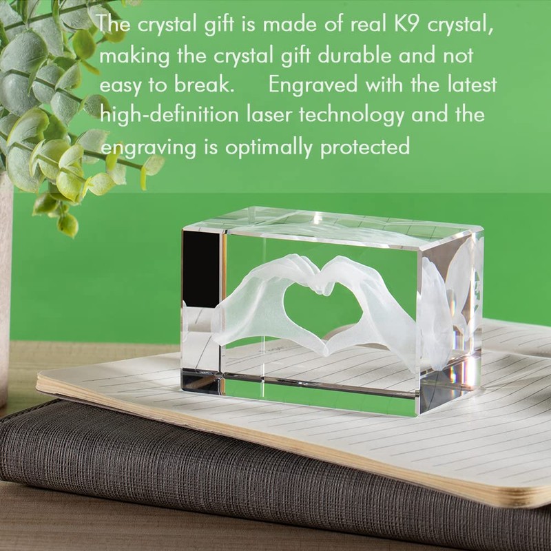 ERWEI Crystal Gifts Engraved Two Hands Form a Heart in