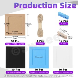 Swpeet 64Pcs Colorful 4 Inch Paper Photo Frames Set, Hanging Photo Display Frames, Cardboard Picture Frames, Colored/Khaki/White/Black Hanging Album Frame Each for 10Pcs, 20Pcs Clips, 4Pcs String