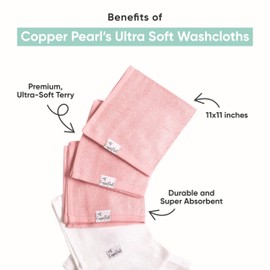 Copper Pearl 6 Ultra Soft Baby Bath Washcloths Premium Large Soft Haven 11" x 11" Towels