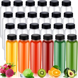 Thenshop 50 Packs 10 oz Plastic Juice Bottles with Caps BPA Free Juicing Bottles Reusable Drinks Bottles with Leak Proof Lids Clear Sensory Bottles Containers for Tea Water Milk Liquids Smoothies
