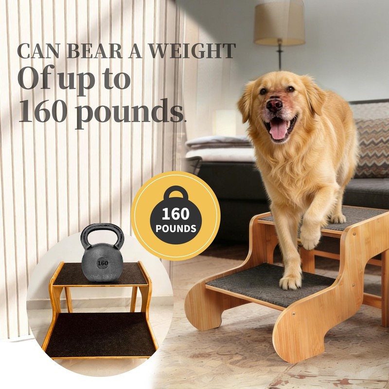 Extra Wide Dog Stairs for Large Dogs, 3-Step,Supports Up to