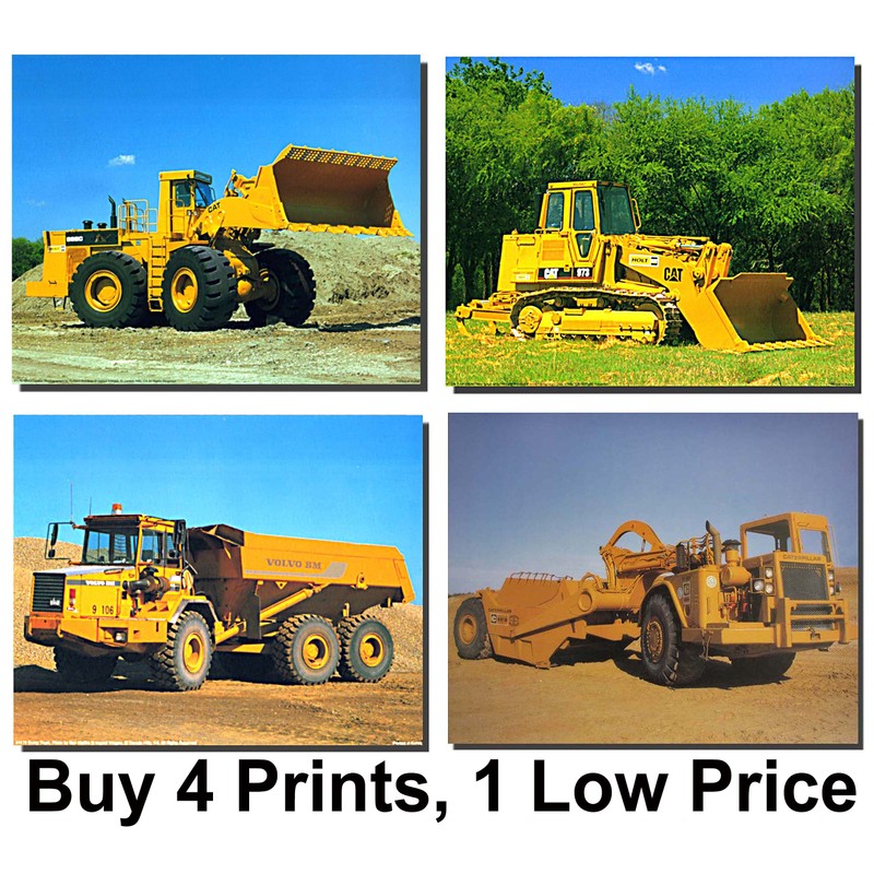 Wall Decoration Picture Caterpillar Dozer Construction Vehicles Four Set Poster