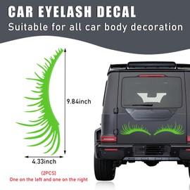 Dickno 2 PCS Car Headlight Eyelash Stickers, Cute Fake Eyelash Bumper Window Decal, Waterproof Auto Body Sticker, Universal Vehicle Exterior Decoration Accessories for Car SUV Truck (Green)