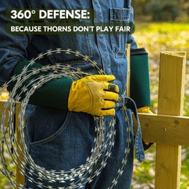 Vgo... 1 Pair of Gardening Gloves [6.7 Inch Cuff] - Thorn-Resistant Cowhide Leather, Touchscreen Compatible, High Abrasion for Ranch, Landscaping, Rose Cuttings & Outdoor DIY (1 Pair/XS/Yellow & Green