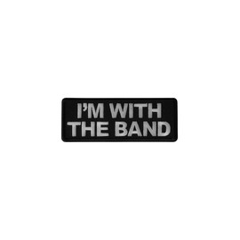 'I'm with The Band' Iron-on Patch, Black and Silver, 4 x 1.5 inch, Rock n Roll Backstage Pass Design