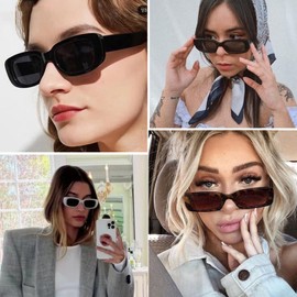 kimorn Rectangular Sunglasses for Women Men Trendy Retro Fashion Glasses 90s Vintage Fashionable UV 400 Protection Square Frame K1200, Black frame, grey lens + leopard frame, dark green lens