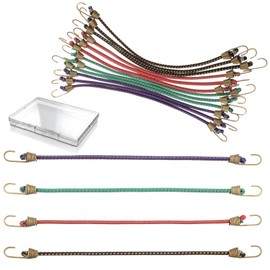 12 Pcs Small Bungee Cords with Hooks 10 Inch Mini Adjustable Rubber Stretchy Bungees Cords Heavy Duty Short Elastic Bungee Cord for Luggage Roof Rack Hang Outdoor Tent Tarp Bike Car RV Camping Tool