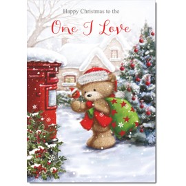 doodlecards One I Love Christmas Card Cute Bear Posting a Letter Medium Size Christmas Card for One I Love with Plain Envelope
