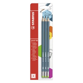 Hexagonal Graphite Pencil with Eraser - STABILO pencil 160 - Pack of 3 - Petrol - HB