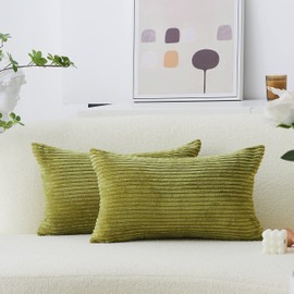 Home Brilliant Green Cushion Covers 12x20 Inch, Striped Velvet Corduroy Cushion Cover for Rectangle Cushions Indoor Outdoor Sofa Spring Decor, Pack of 2, (30cm x 50cm, Grass Green)