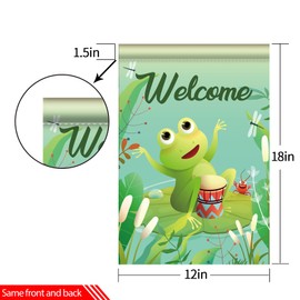 MEFENG Cartoon Frog Garden Flag ,Welcome Spring,Hello Summer Double Sided Seasonal Outside Decor for Yard Farmhouse 12 x 18 Inc Green