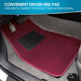 BDK Premium 4PC Set of Carpet Car Floor Mats with Vinyl Safety Heel Pad for Car, Truck, SUV, Coupe Sedan, Burgundy Red (MT-100-BD)