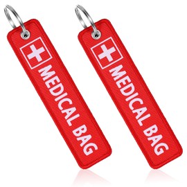 LIQWEI 2 Pcs Medical Alert Bag Tags, Medical Equipment Luggage Tag Double-Sided Travel Tag, Red Key Identification Tags Medicals Id Accessories for Luggage Purse Backpacks