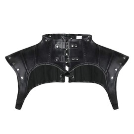 Charmian Women's Steampunk Gothic Accessories PU Leather Pauldron Collared Rivet Armor Costume Shrug Jacket Black XX-Large
