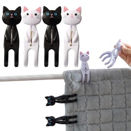 Norhogo Pack of 4 Cute Kitten Beach Towel Clips, Clothes Pegs, Cartoon Cat Beach Towel Clips, Beach Towel Clips for Laundry, Beach Towel, Bath Towel, Bed Linen, Rug, Lph-1475