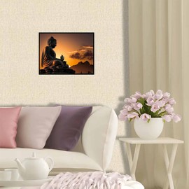 QACEYID Diamond Painting Kits Sunset Buddha, 5D Round Diamond Crystal Gemstone Embroidery Diamond Painting, Living Room Decor Wall Decor Good Choice, Family Interactive DIY Gift 12x16Inch