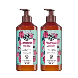 Yves Rocher Crema Corporal Energizante, Frambuesa y Hierbabuena, 390 ml, Pack de 2