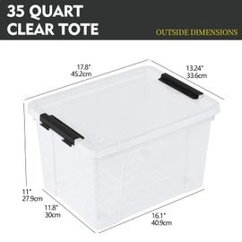Afromy 4-Pack Plastic Storage Bins with Lid, Latching Stackable Utility Tote, 35 Quart, Clear