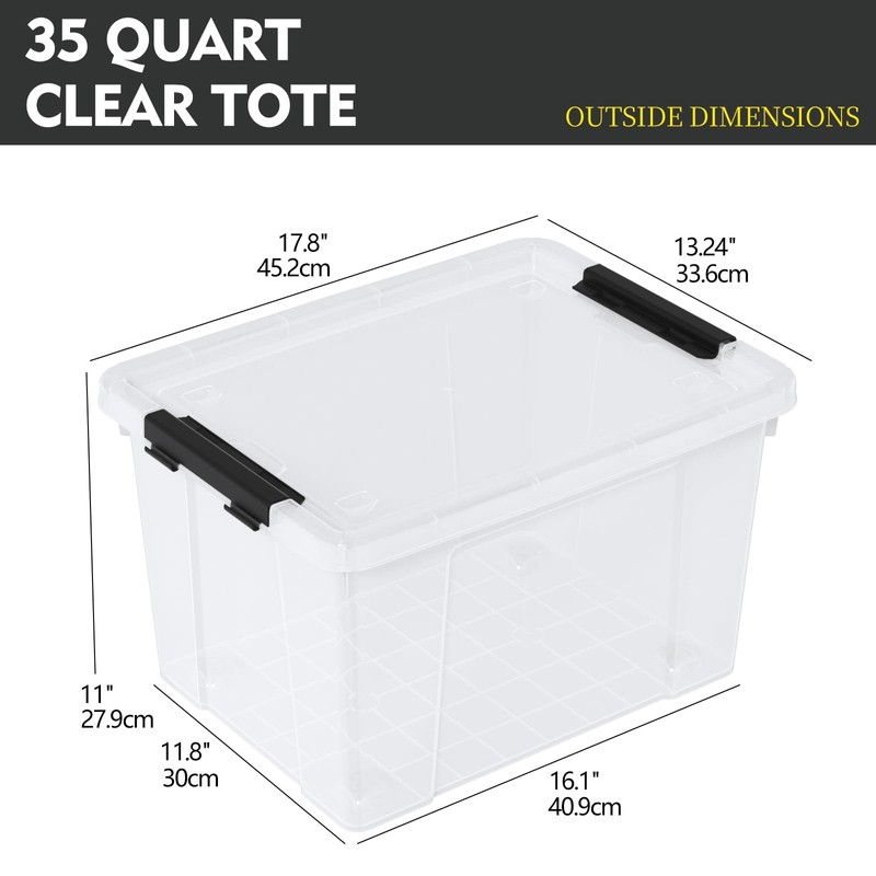 Afromy 4-Pack Plastic Storage Bins with Lid, Latching Stackable Utility