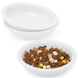 CEEFU Thicker Ceramic Cat Food and Water Bowls 3 PCS, Whisker Stress Free Cat Dishes, Relieves Fatigue, Shallow Pet Food Dish for Cats Puppy, White