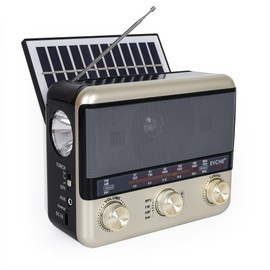 T.TAOMI Retro Portable Radio AM FM SW Shortwave Radio with Bluetooth Speaker,Battery Operated or AC,Solar,SUB Charging, TF Card,USB Playing Flashlight
