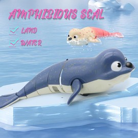 Pool Toys Amphibious Remote Control Lazy Seal 2.4Ghz Rechargeable Battery Cute Toys Robot Fish Remote Control Shark Car Bath Toys Interactive Crawling Toys for Toddler Kids 3,4,5 Years Old Boys Girls