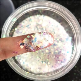 Tiny Stars Glitter Confetti 3mm Stars Confetti Laser Sequins for Party Decoration, DIY Crafts, Premium Nail Art, Body Art Eye Bling - 10g,Holographic White