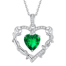 FANCIME Emerald Necklace 925 Sterling Silver Heart Rose Flower Pendent May Birthstone Anniversary Birthday Christmas Gifts Jewellery Gifts for Women