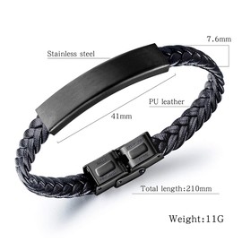 Black Bracelet Men's Braided Leather for Men Teenagers Boys Boys Cool Stainless Steel Weave Bracelets Bangle Jewellery Gift for Teenagers Favourite Person Christmas Birthday (21 cm), Leather