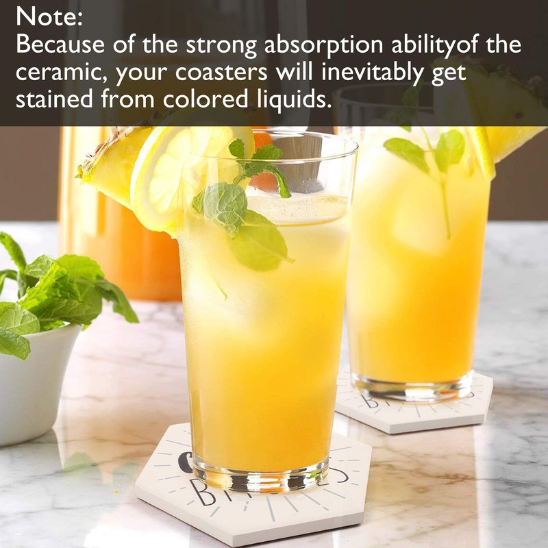 LotFancy Funny Drink Coasters with Holder, 6PCS Absorbent Ceramic Coasters,