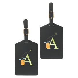 PATIKIL Initial Luggage Tags, 2 Pack Monogrammed PU Leather Baggage Tags Embroidered Letter Suitcase Label Tags Luggage Identifier for Luggage Baggage, Black (A)