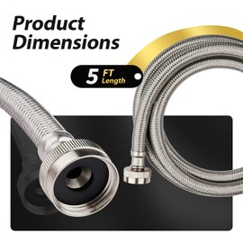 2 Pack Foskan 5FT Stainless Steel Braided Washing Machine Hose,Burst Proof PVC Core for Hot and Cold Water Supply Lines (5FT)