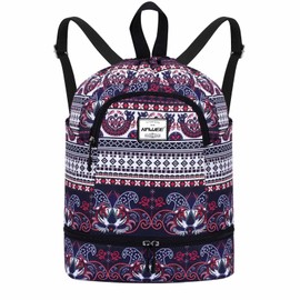 HAWEE Dry Wet Drawstring Backpack with Shoe Compartment for Women and Girls,Boys Waterproof Yoga String Bag Outdoor Sports Rucksack for Gym/Beach/Swim Pool, Exotic