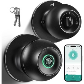 NexusLab Smart Door Knob with Fingerprint, Keyless Entry Door Lock for Bedroom, Home Office & Apartment, Biometric Door Handle with App Control, Auto Lock, Easy DIY Installation, Matte Black