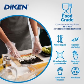 DIKEN 100 Guantes Híbridos - Grado Alimenticio - SIN Polvo, Guantes de polímero elástico TPE. (Grande)