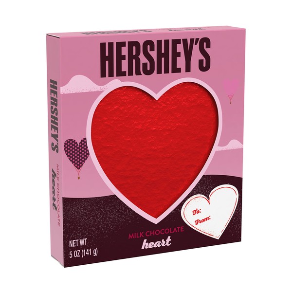 HERSHEY'S Chocolate en forma de corazón, caramelo de chocolate con leche sólido y embalaje para el día de San Valentín, caja de 5 onzas