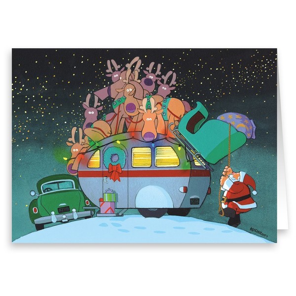Stonehouse Collection | Camper and Santa Christmas Card | 18 Christmas Cards & 19 Envelopes | Cute Camping Trailer Christmas Card | USA Made (Standard)