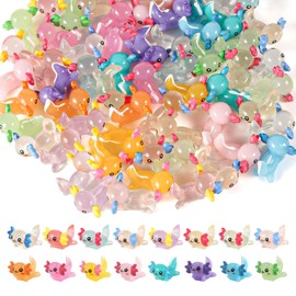 64pcs Mini Axolotl Figures, Glow in The Dark Resin Axolotl Tiny Animal Figurines Ornament Axolotl Charms for DIY Craft Garden Landscape Dollhouse Potted Plants Decorations (16 Colors)