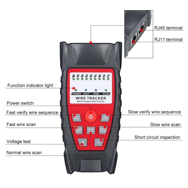 Wire Tracker Portable Multifunctional RJ11 RJ45 Cable Tester Telephone &