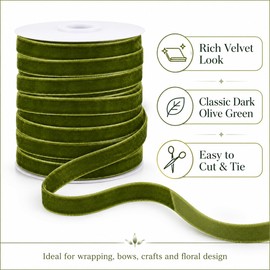 Pandahall 50 Yards Olive Green Velvet Ribbon 3/8 Inch Wide Single Face Velvet Ribbon Fabric Green Ribbons for Gift Wrapping Crafts Bow Making Flower Bouquet Wreath Decorations