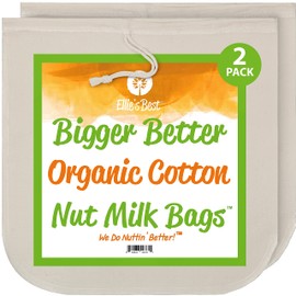 Pro Quality Organic Cotton Nut Milk Bag 2 Pack - 12"X12" XL Bags - Heavy Duty Reusable All Purpose Food Strainer - Food Grade BPA-Free