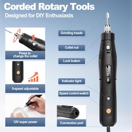 12V Wired Electric Resin Drill and Polishing Kit, 5-Speed Adjustable, 46-Piece Making Kit, Molding Resin Polishing, Mini Resin Drill Pen - For Resin Molding, Nail Art, Wooden DIY